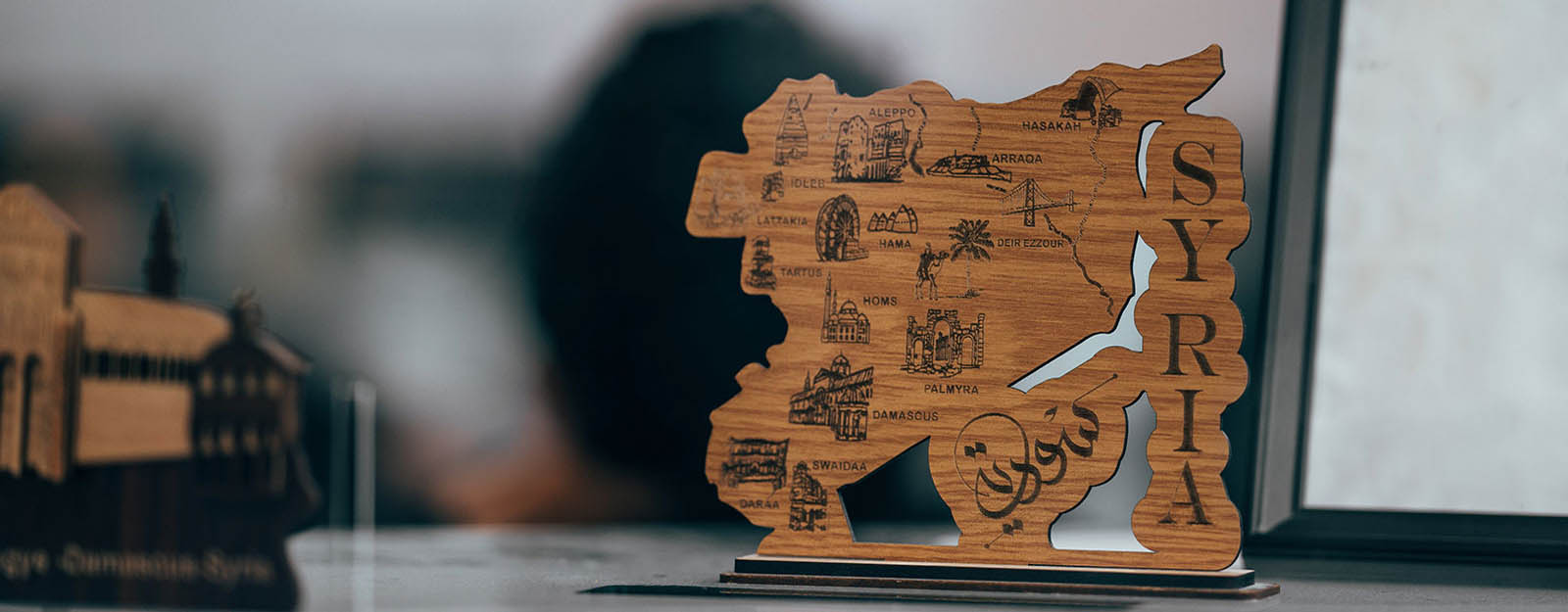 Syria Link wooden Syria map display in the Damascus office