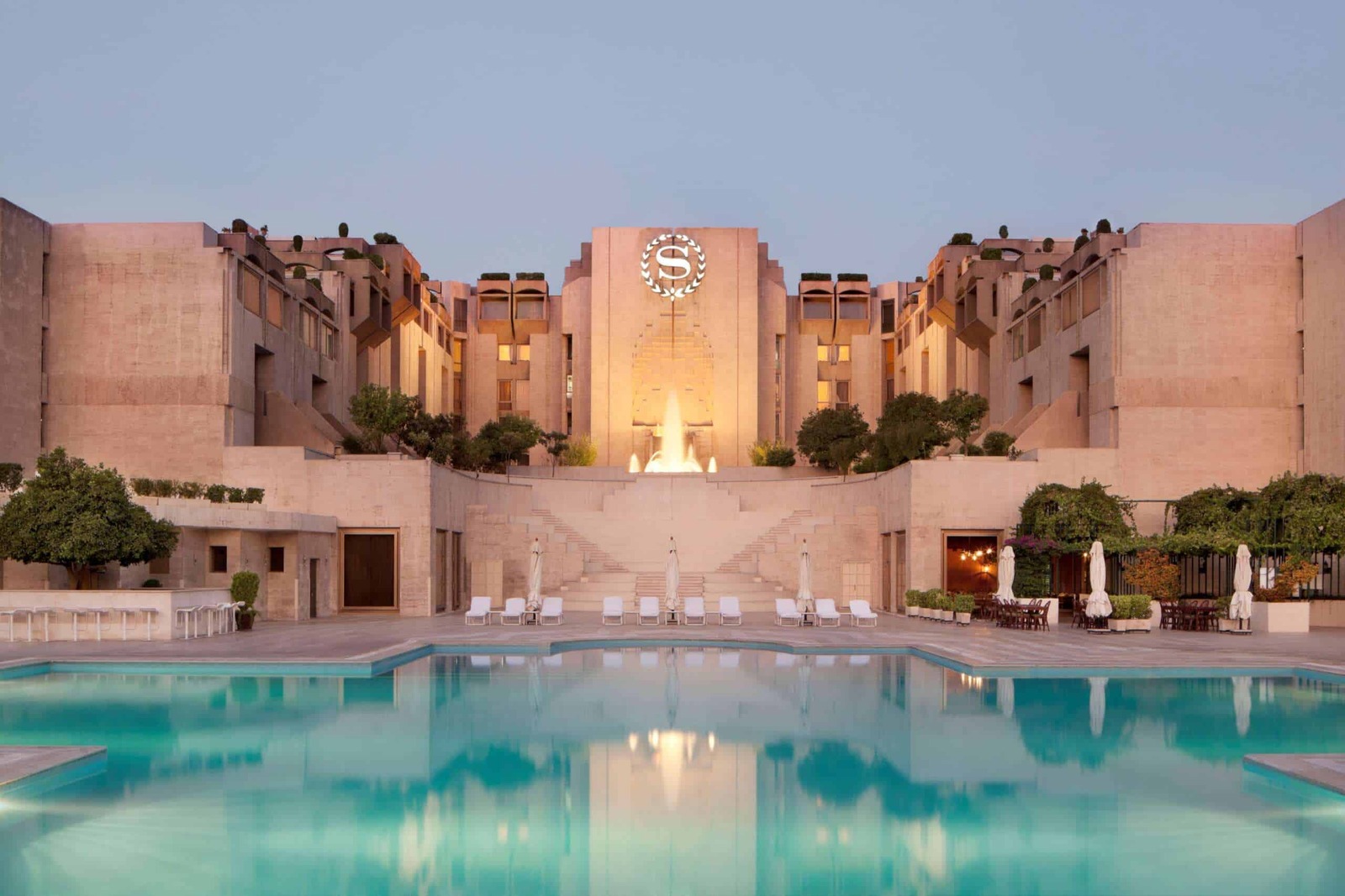 Sheraton Damascus Hotel exterior view with city backdrop